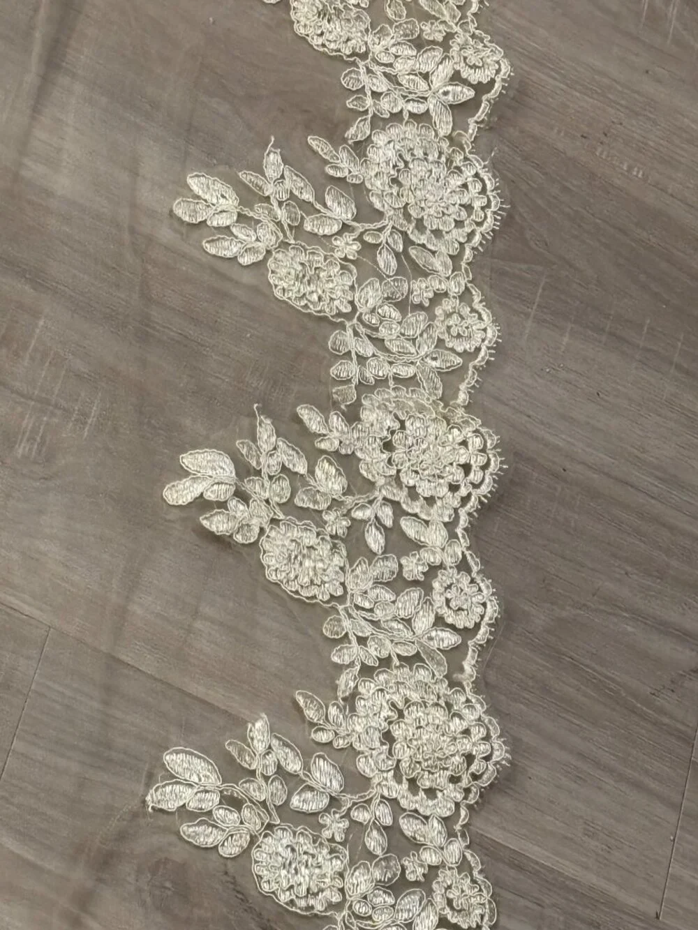 Vintage Champagne Lace Tablecloth 60 x 115 Floral Embroidered Tulle Overlay